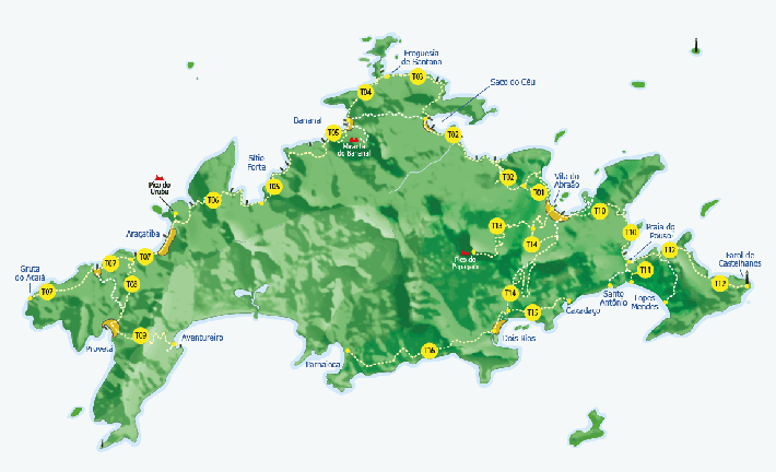 Mapa das trilhas de Ilha Grande - RJ