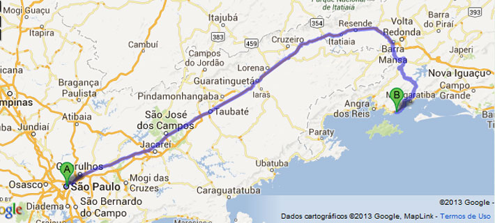 Mapa estradas, SP - Mangaratiba, Jacarei